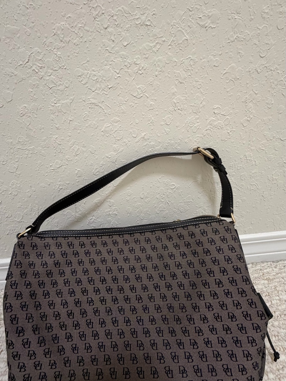 Dooney & Bourke black and grey Monogram Shoulder Bag with Black Strap